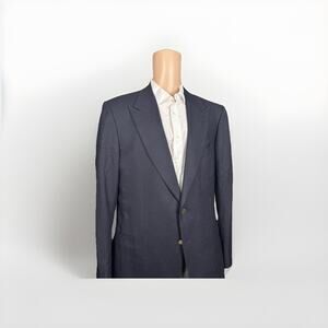 Tom Ford Wool Mohair Navy Textured Blazer Gold Button 56R/46US Men’s Peak Lapel